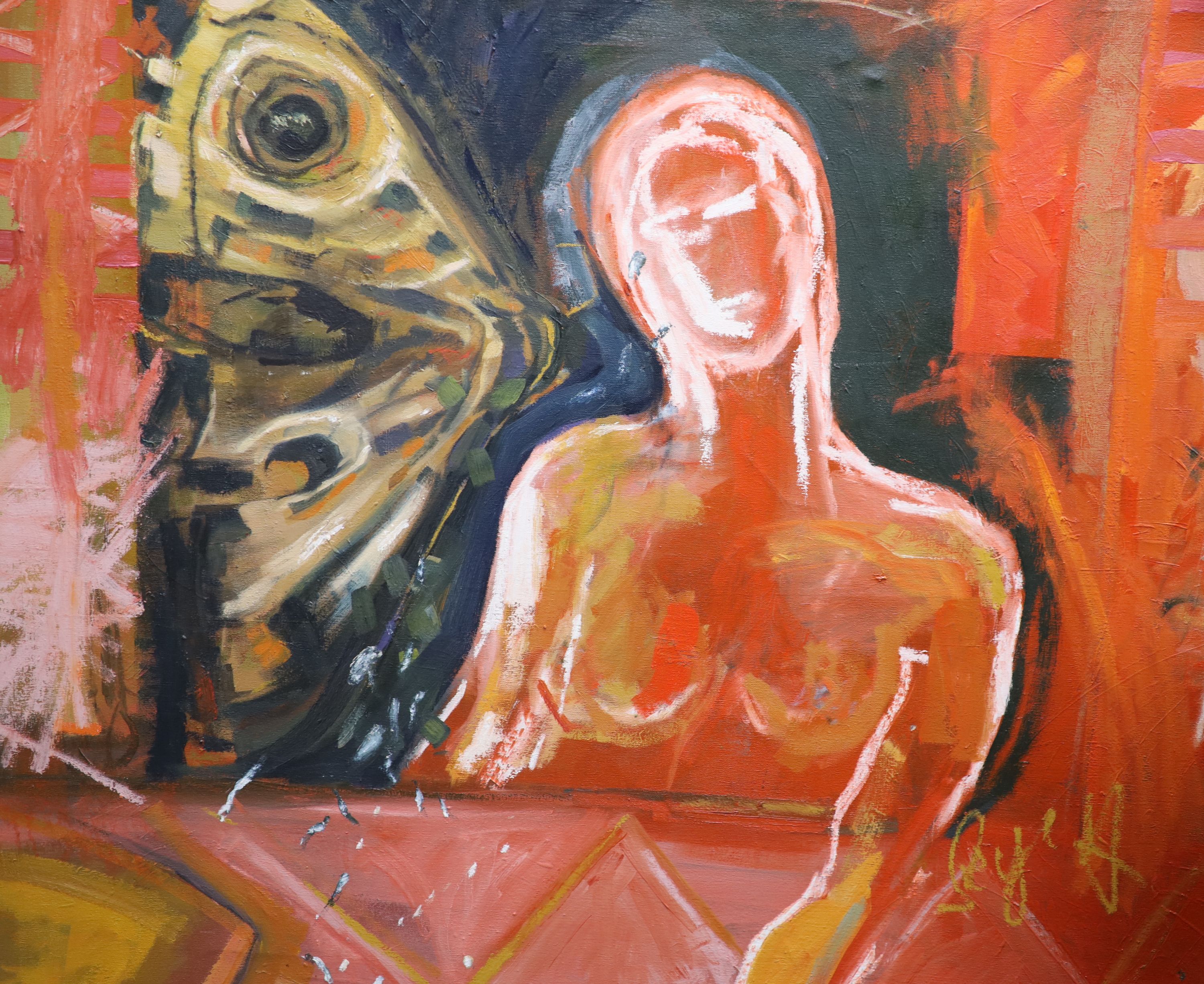 Skye Holland, oil on canvas, Figure and butterfly wings, signed, 97 x 105cm